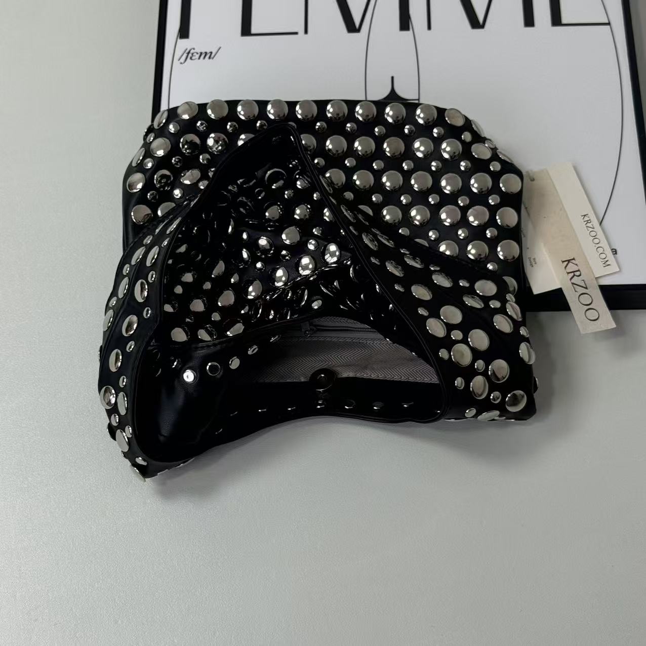 Punk rivet-studded matte shoulder bag