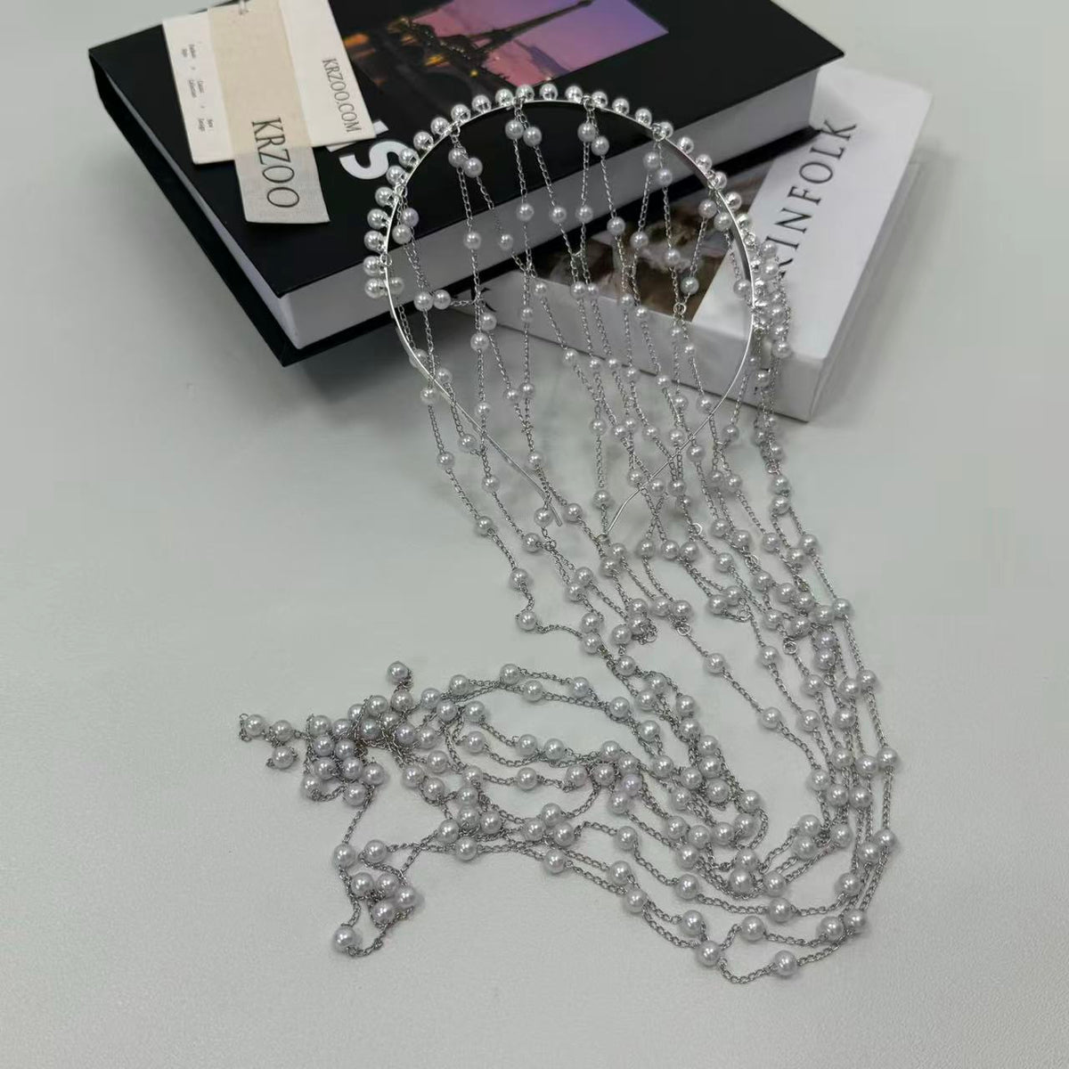 Tassel mesh pearl hair chain