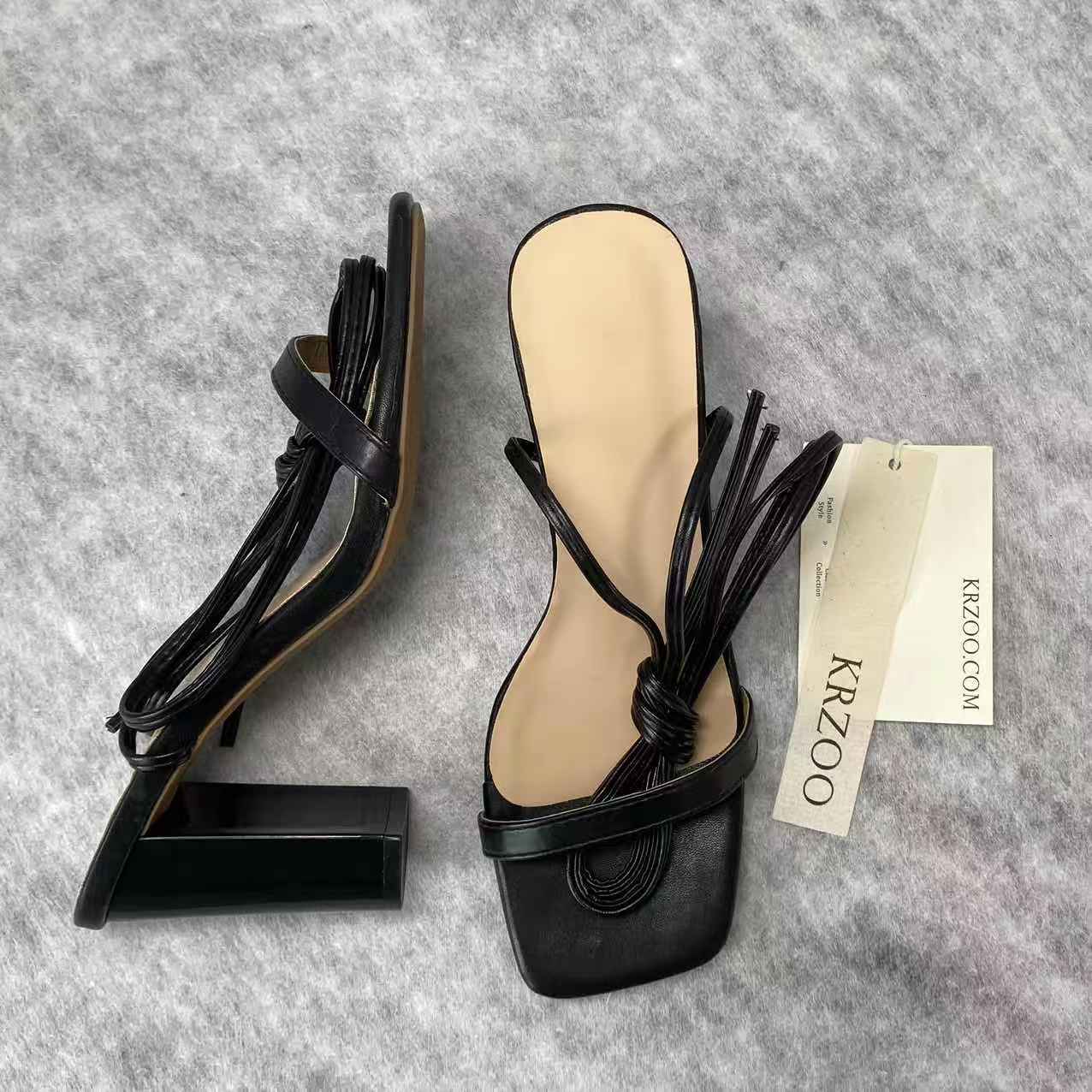 Square-toe lace-up high-heeled shoes