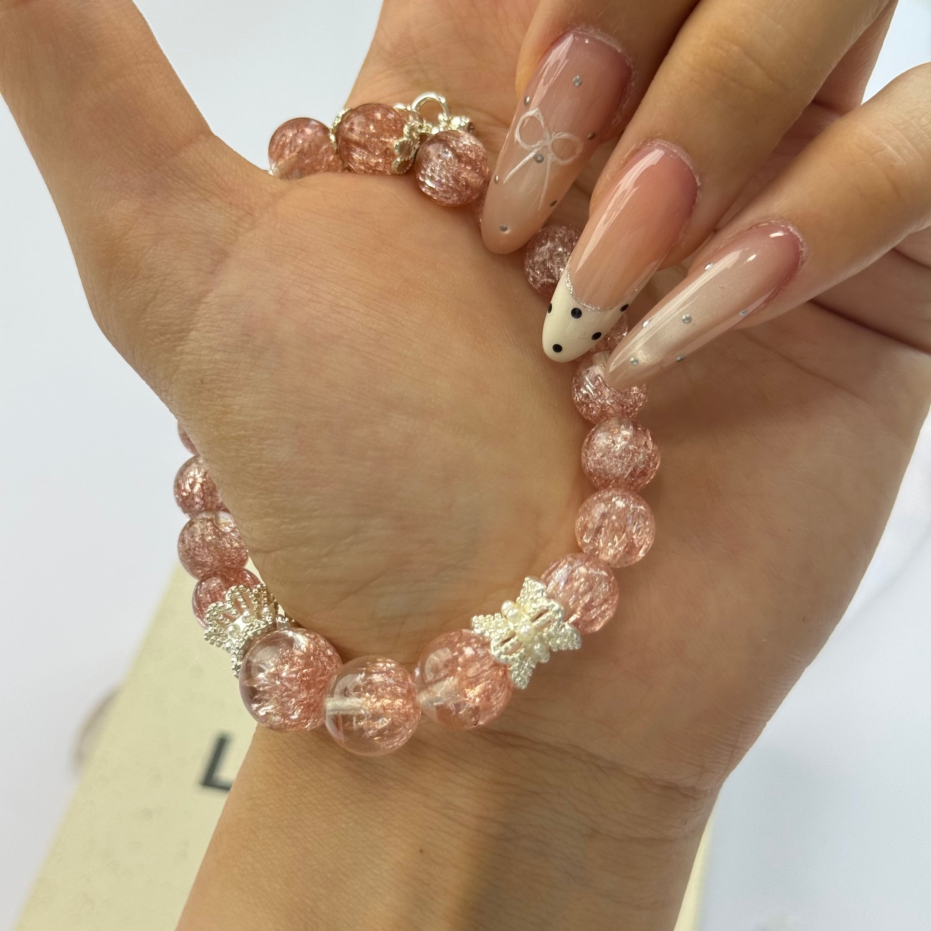 Pink Firework Quartz Beaded Bracelet，Aesthetic Handmade Crystal Bracelet Jewelry Gift