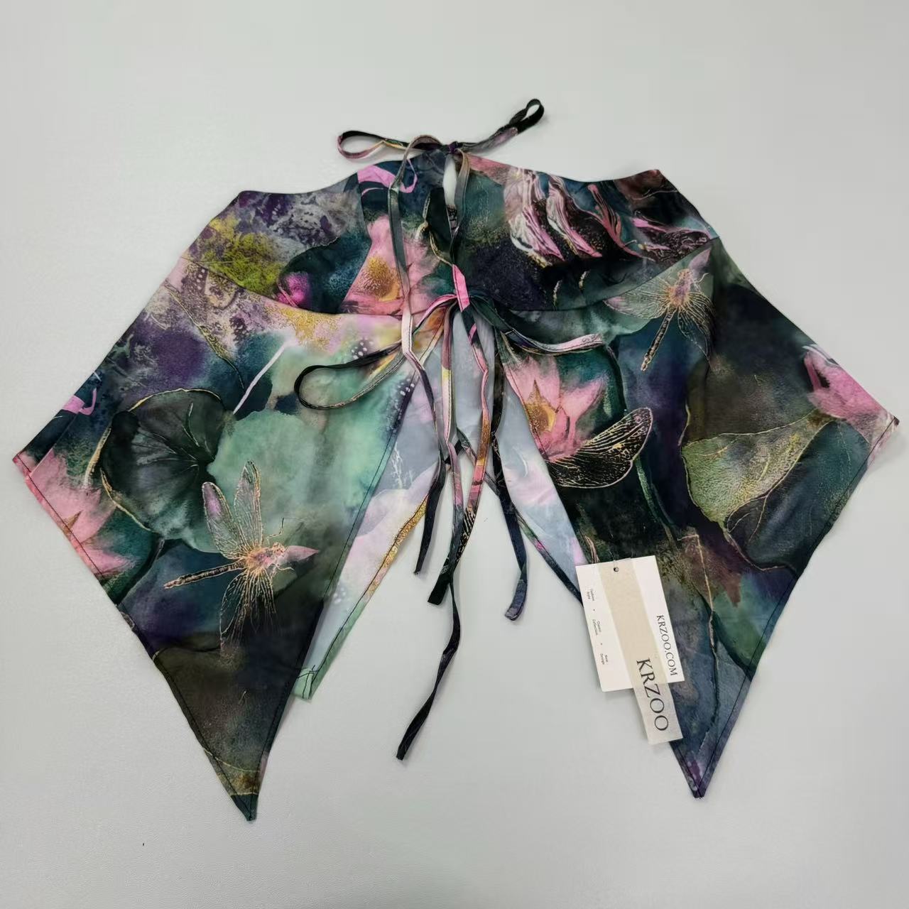 Strappy printed halter-necked frilled top with ties