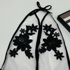 Embroidered rose flower one-piece swimming suit
