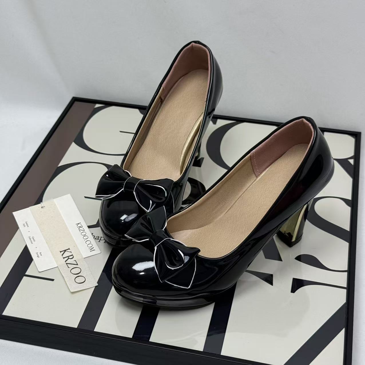 Belted waterproof platform high-heeled shoes
