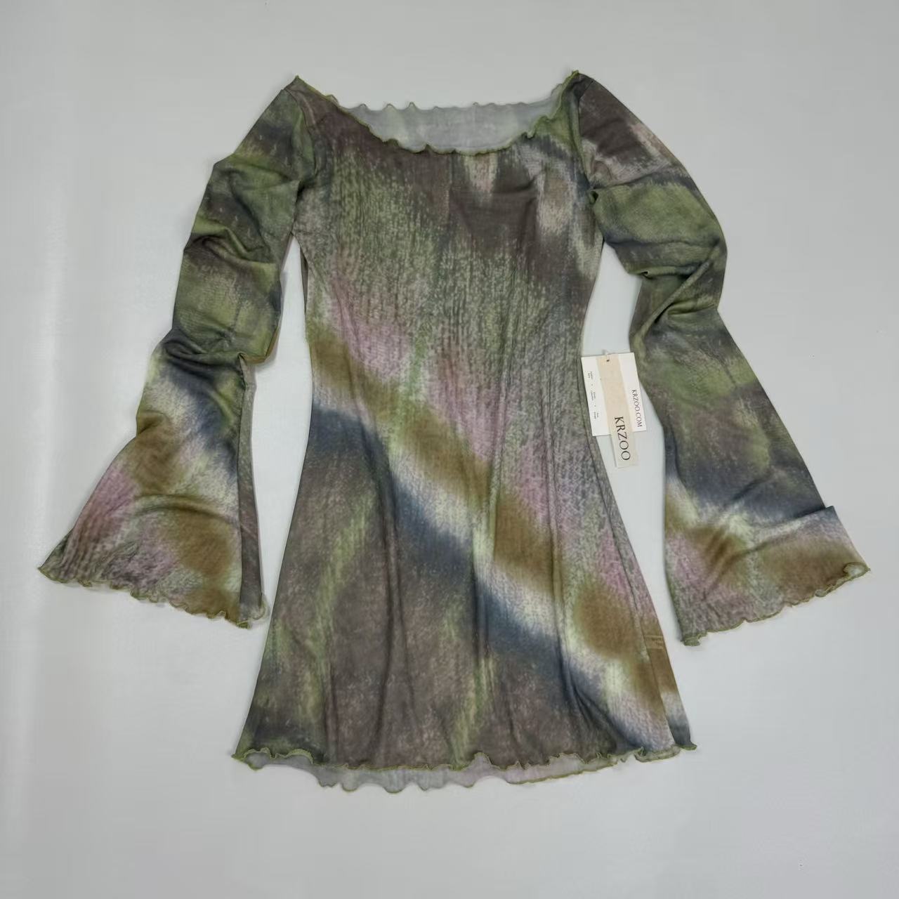 Net-silk long-sleeved flared dress
