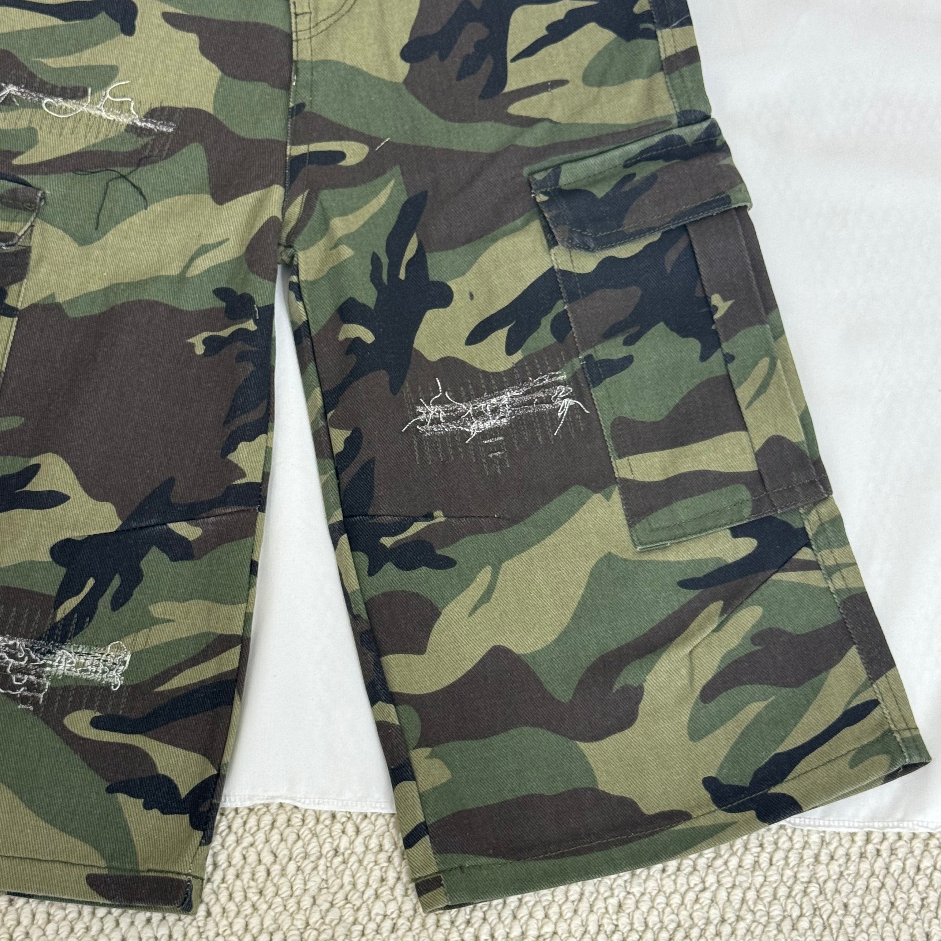 Washed Distressed Camouflage Shorts