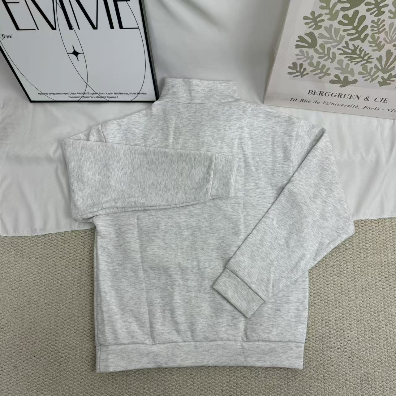 Letter-Print Sweatshirt with Center-Front Zipper