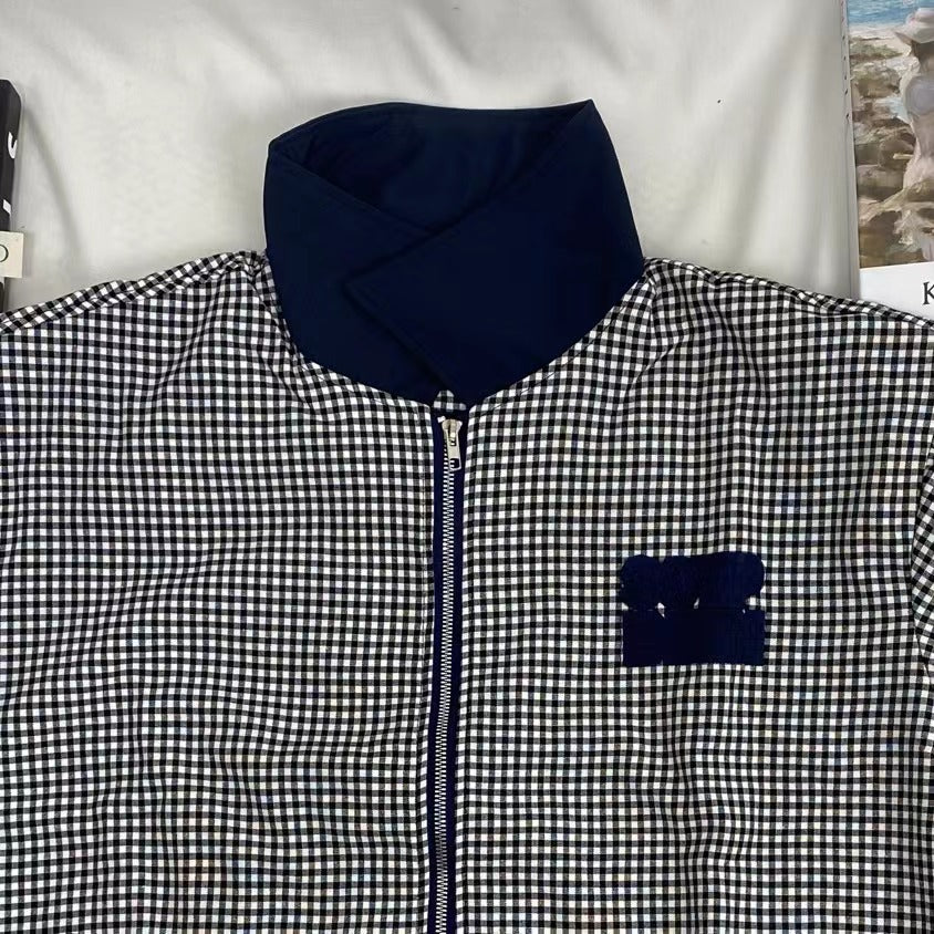 Color-Blocked Plaid Short Jacket