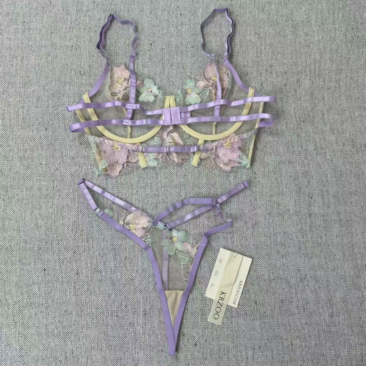 Heavy-duty embroidered floral lingerie set