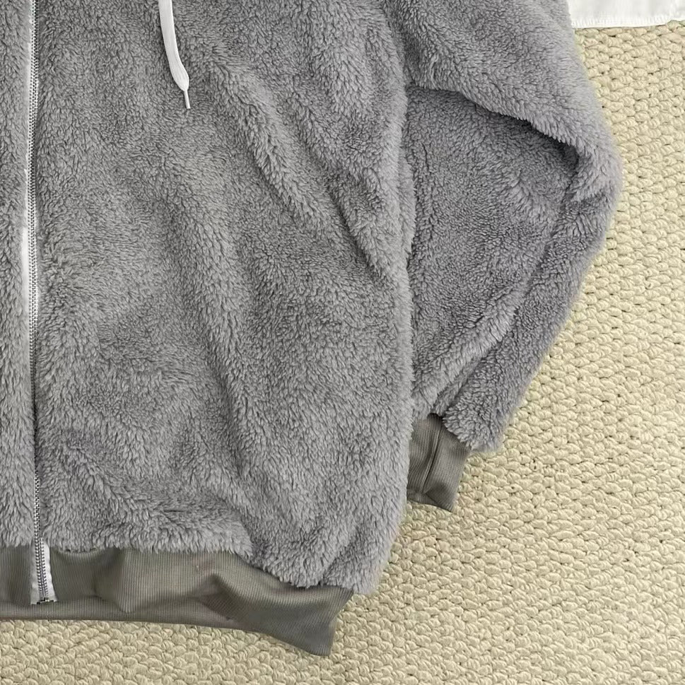 Loose-Fitting Plush Zip-Up Jacket