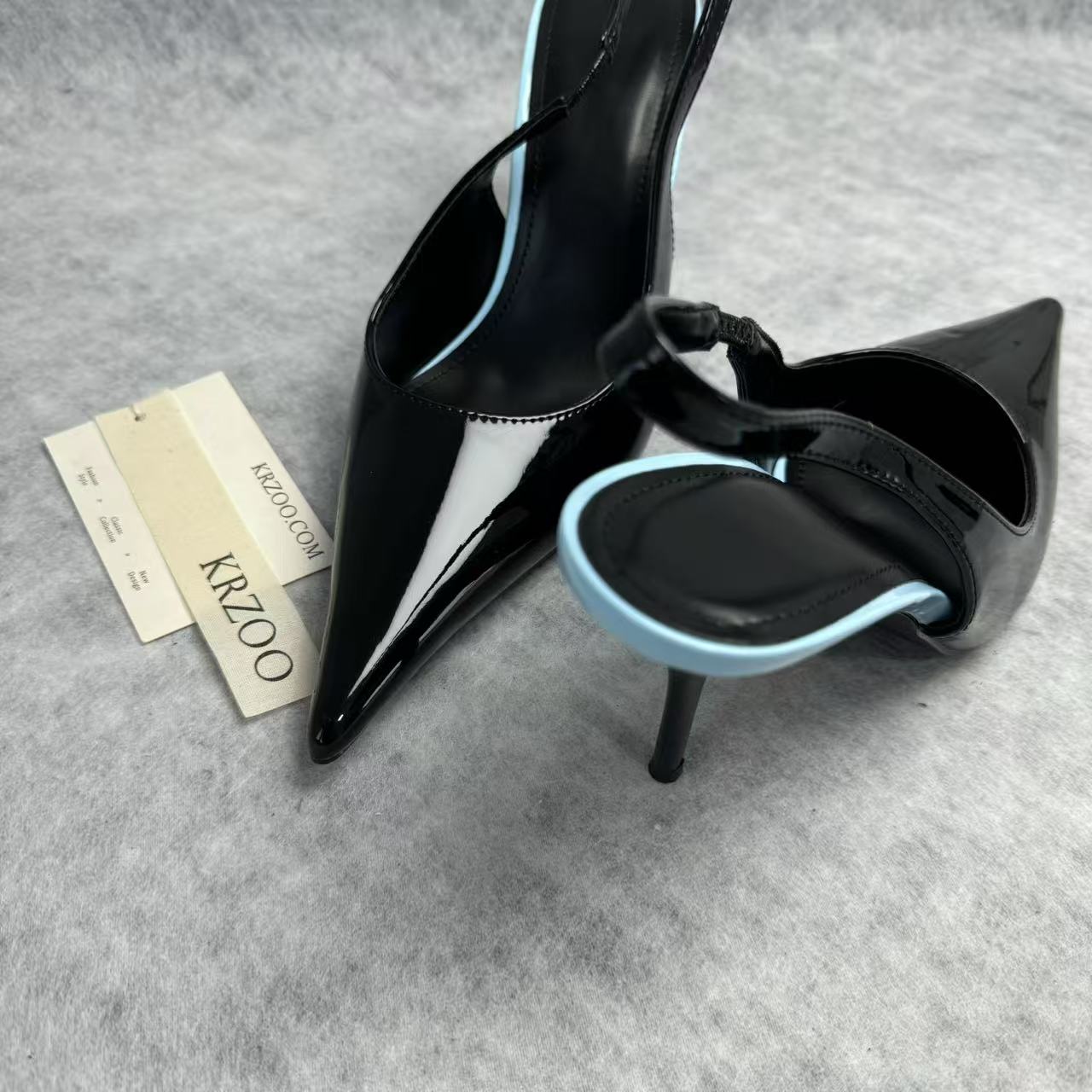 Leather upper low-heeled pointed-toe high-heeled shoes