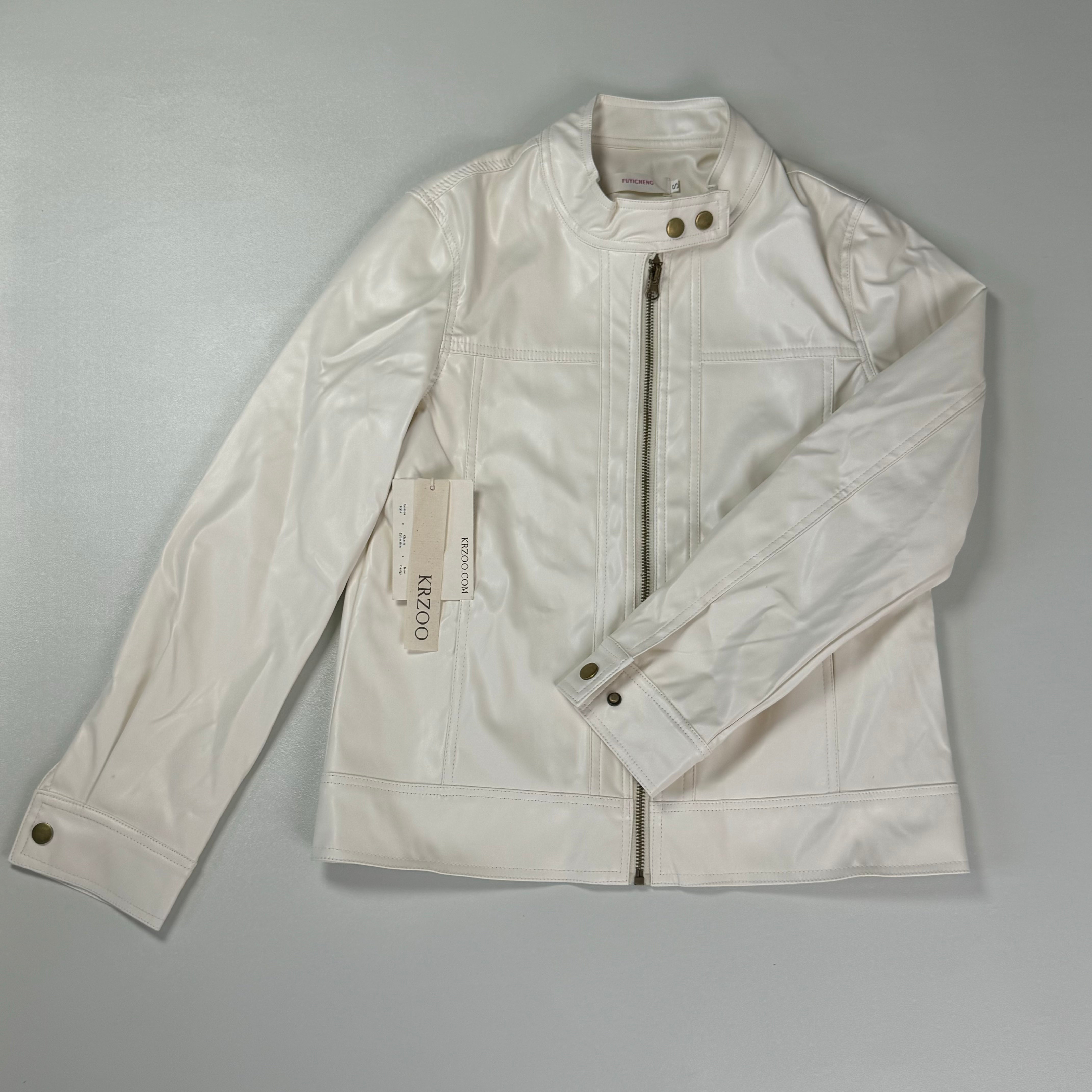 Standing collar PU leather motorcycle jacket