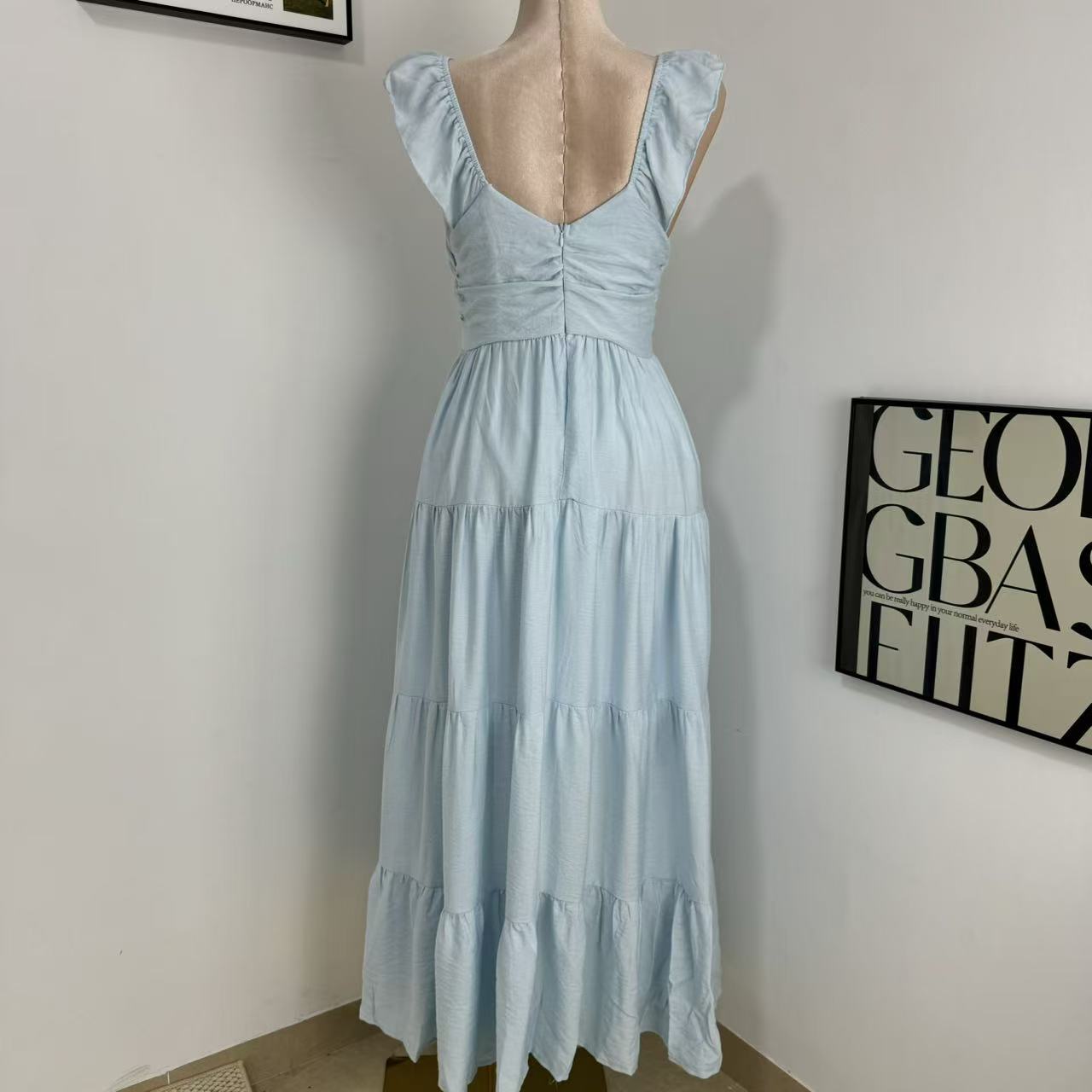 V-Neck Cotton-Linen Lace Dress