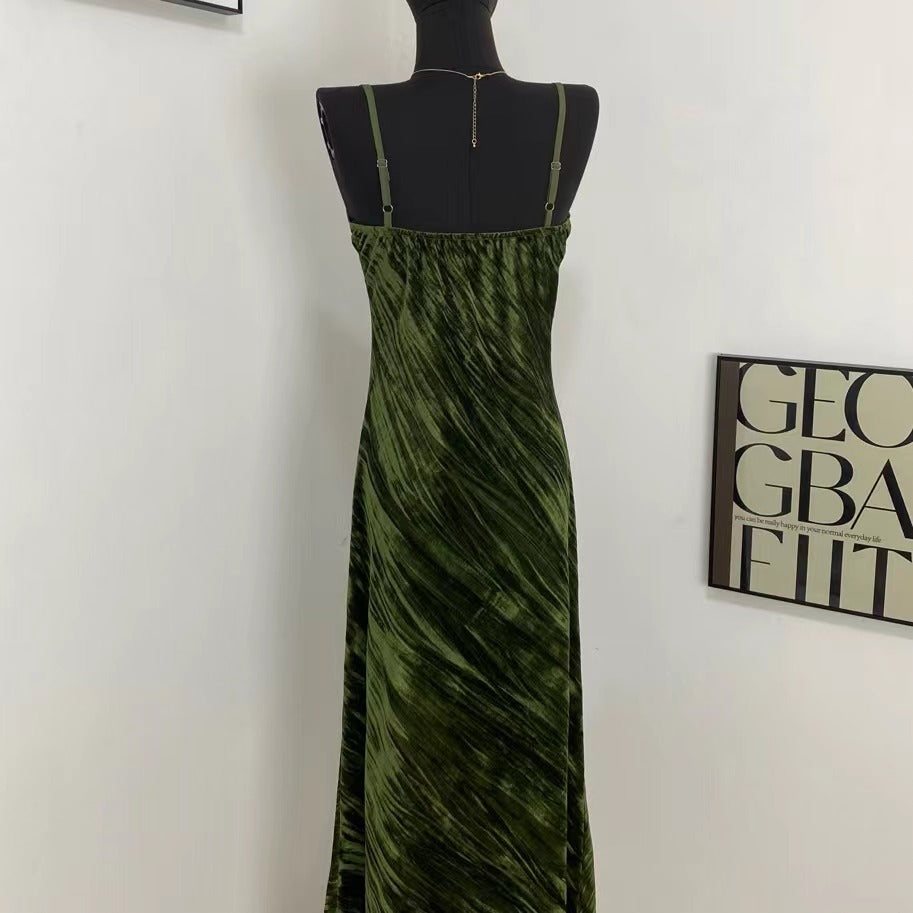 Slimming Waist Velvet Suspender Dress