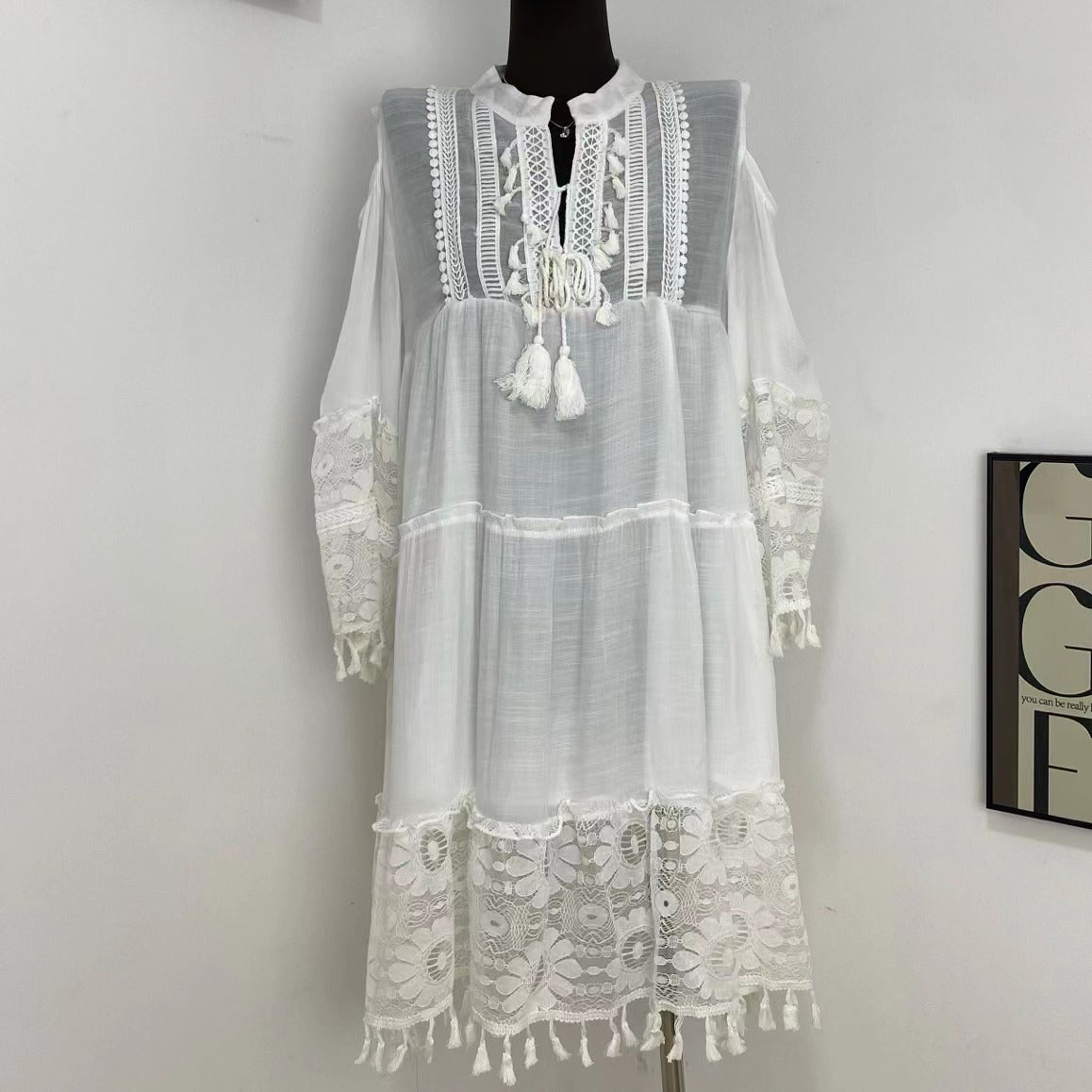 Sweet Lace Tassel Dress