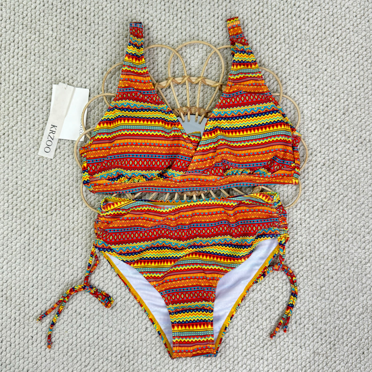 Colorful striped one-piece swimsuit