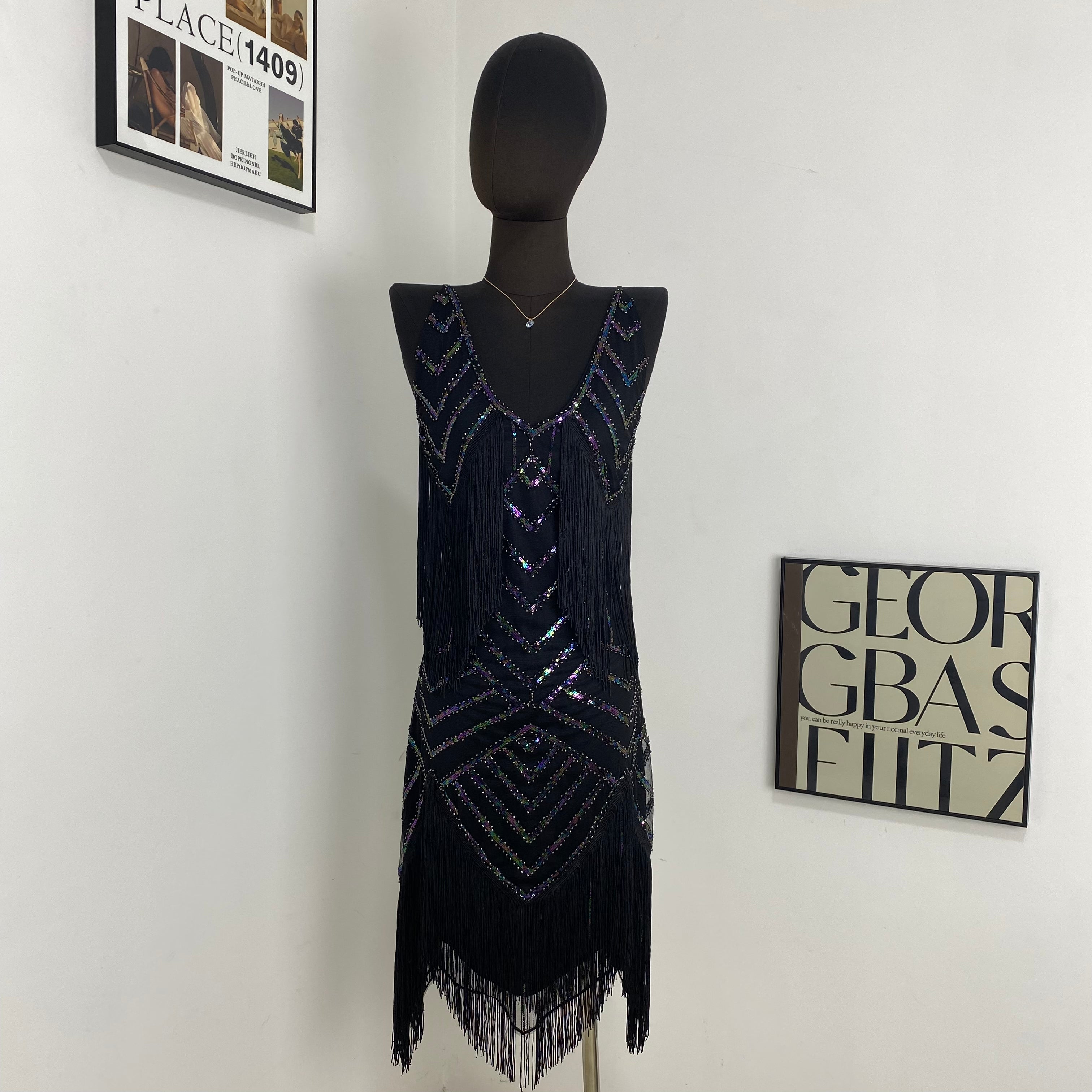 Strappy Sequined Evening Gown