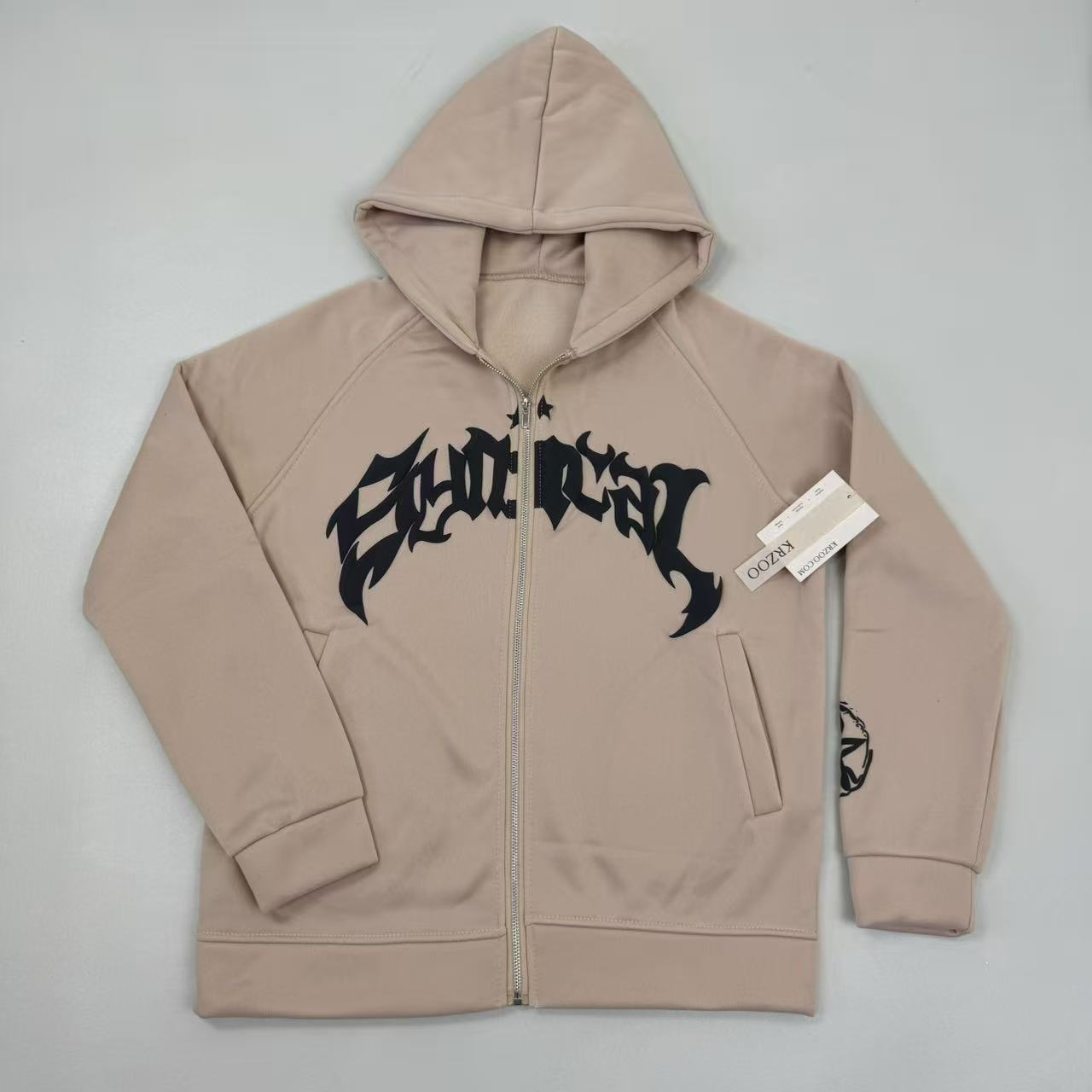Zipper-letter star print hooded coat
