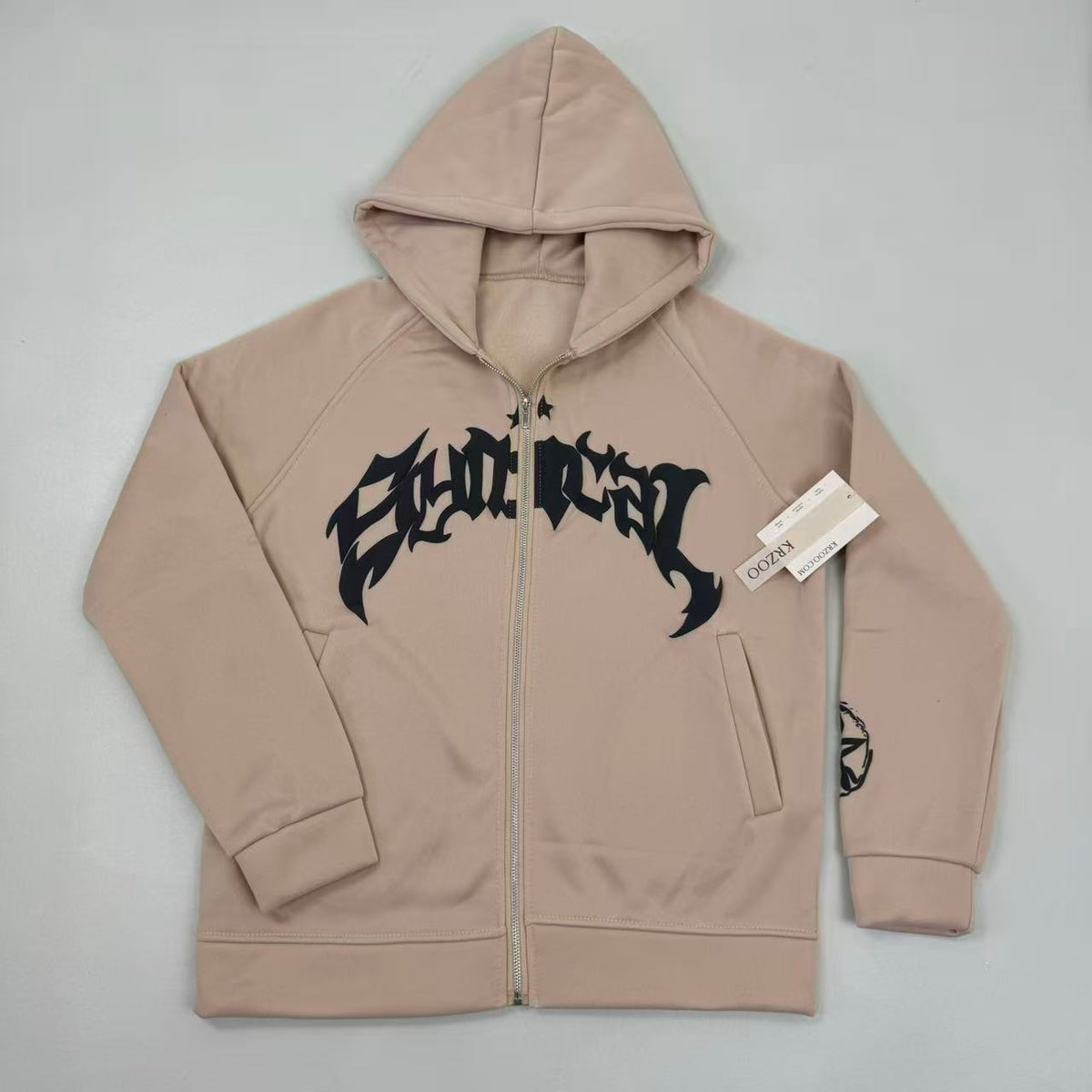 Zipper-letter star print hooded coat