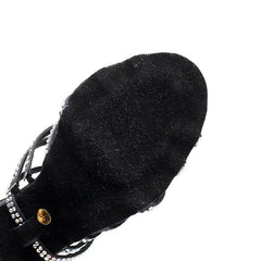 Women's Black Satin Customized Heel Ballroom Rhinestones Strappy Dance Shoes