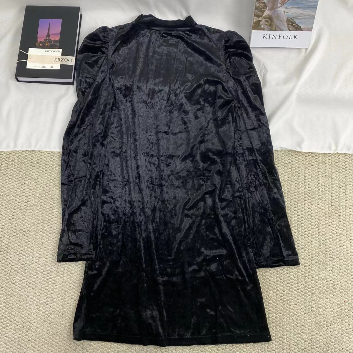 Velvet Dress With Puff Sleeves