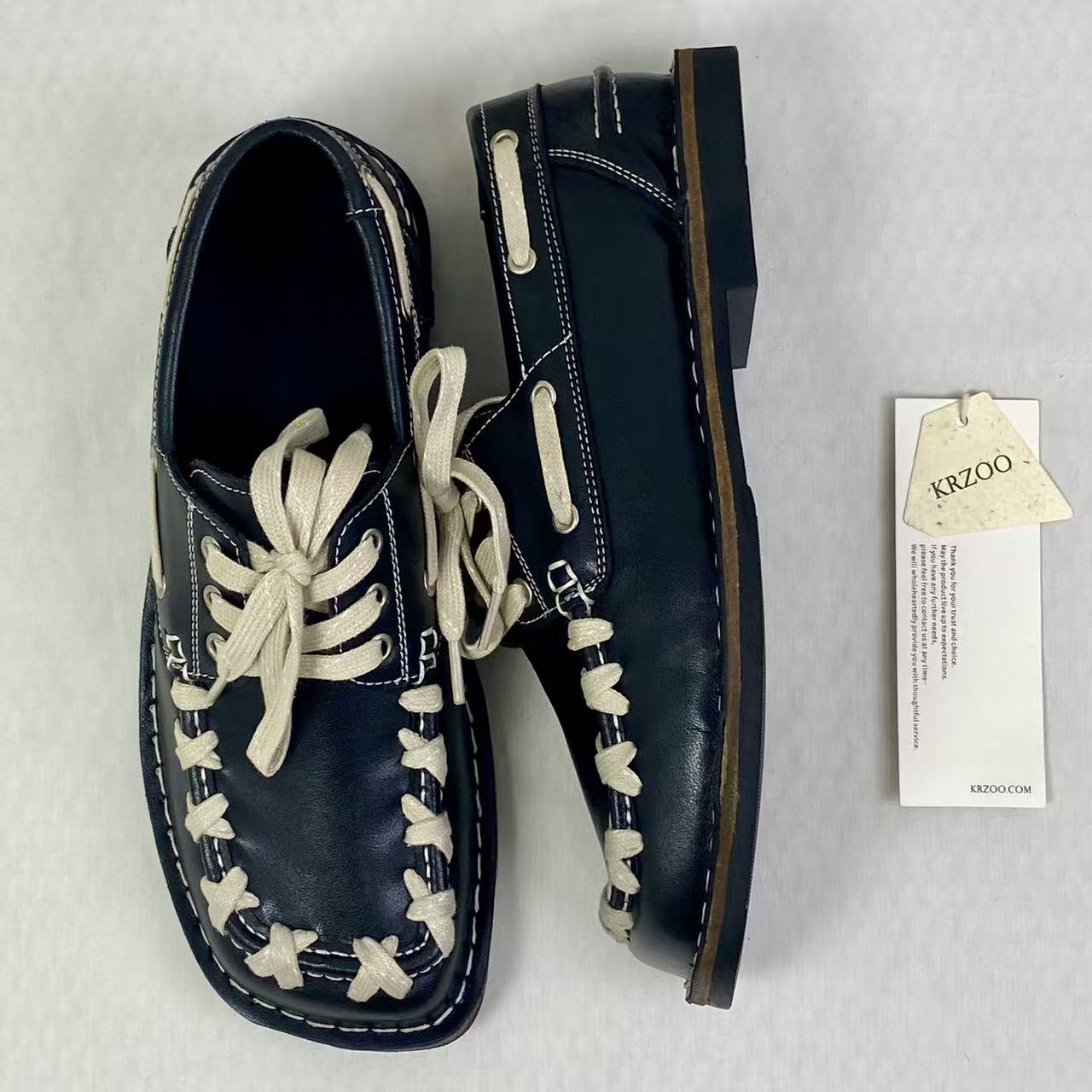 Retro woven design British style square-toe shoes