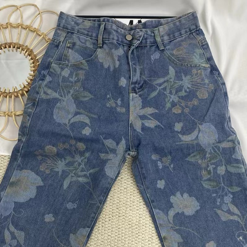 All-Over Floral Wide-Leg Jeans