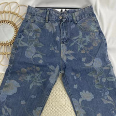 All-Over Floral Wide-Leg Jeans