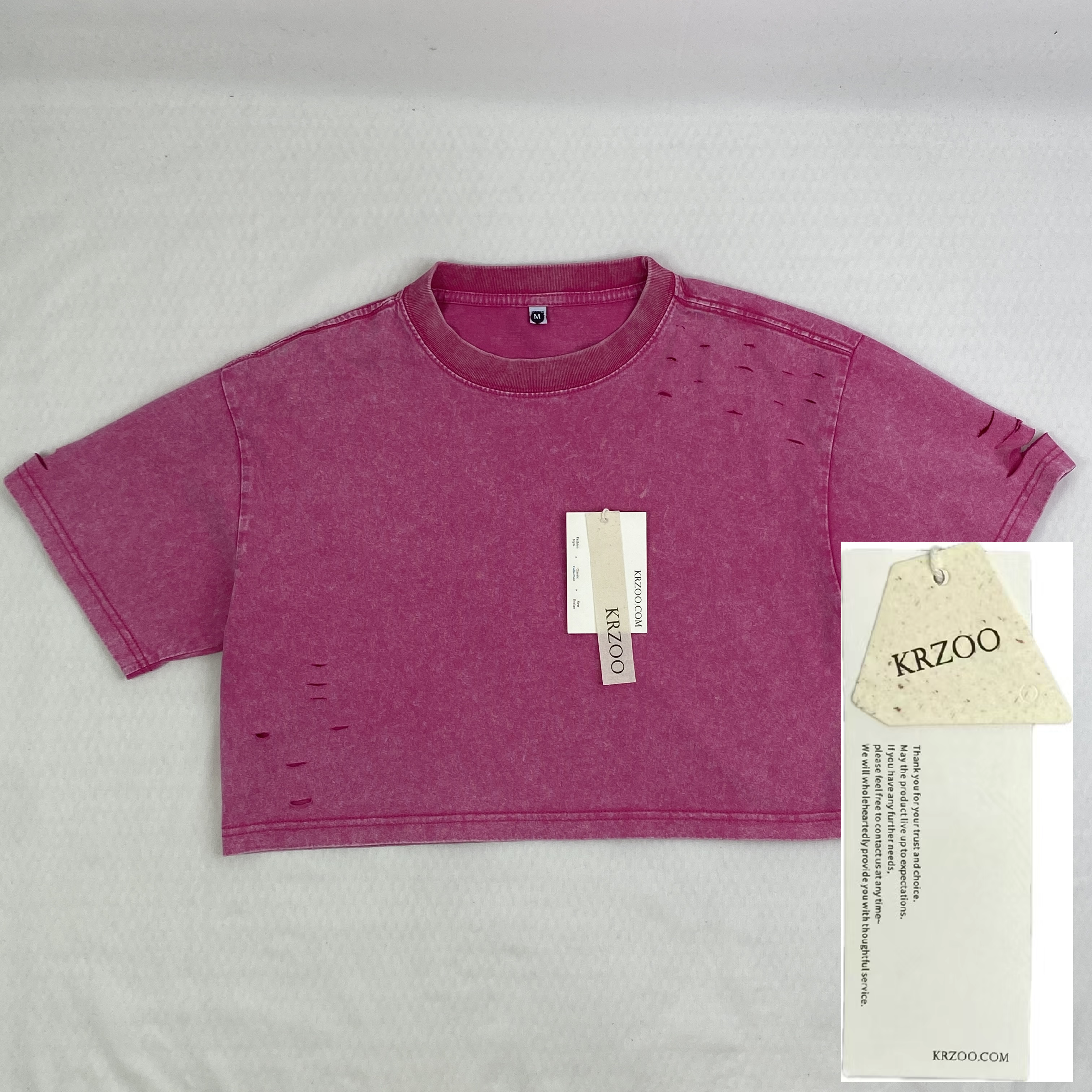 Washed and distressed cotton short-sleeved t-shirt