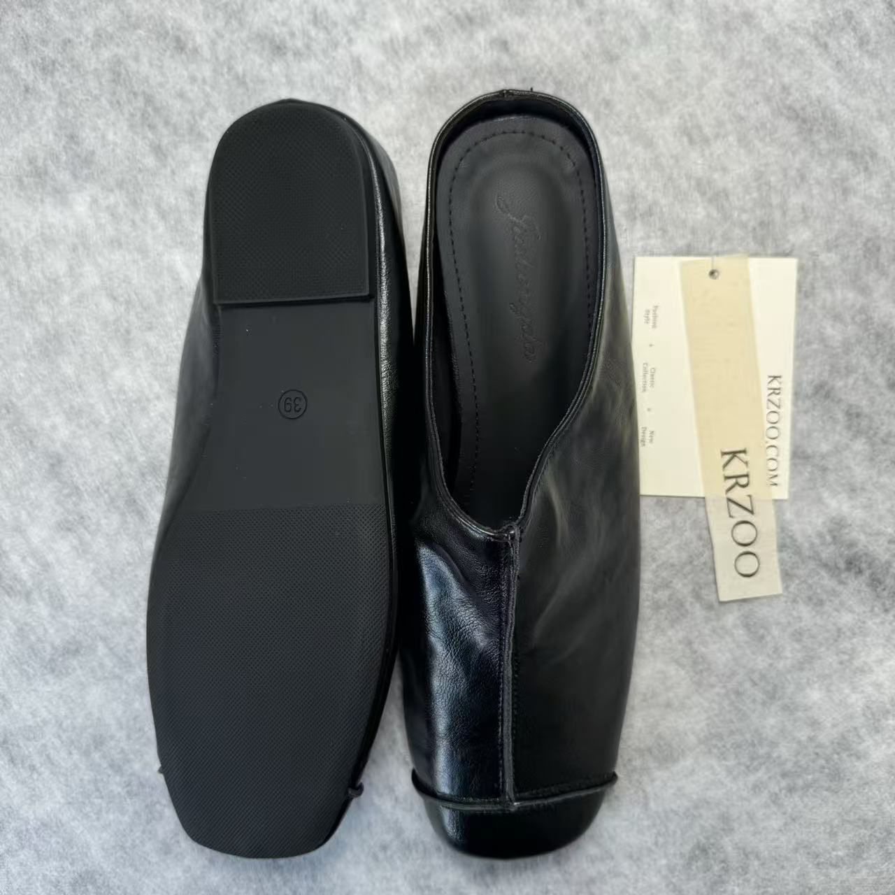Leather-covered headless half-heeled slippers