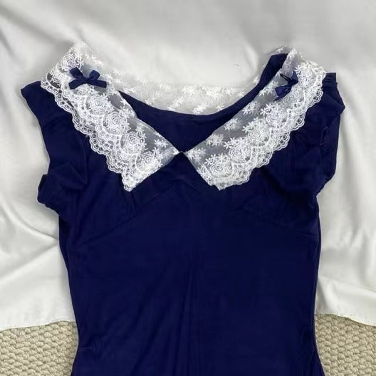 Blue Lace-Trimmed Dress