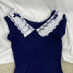 Blue Lace-Trimmed Dress
