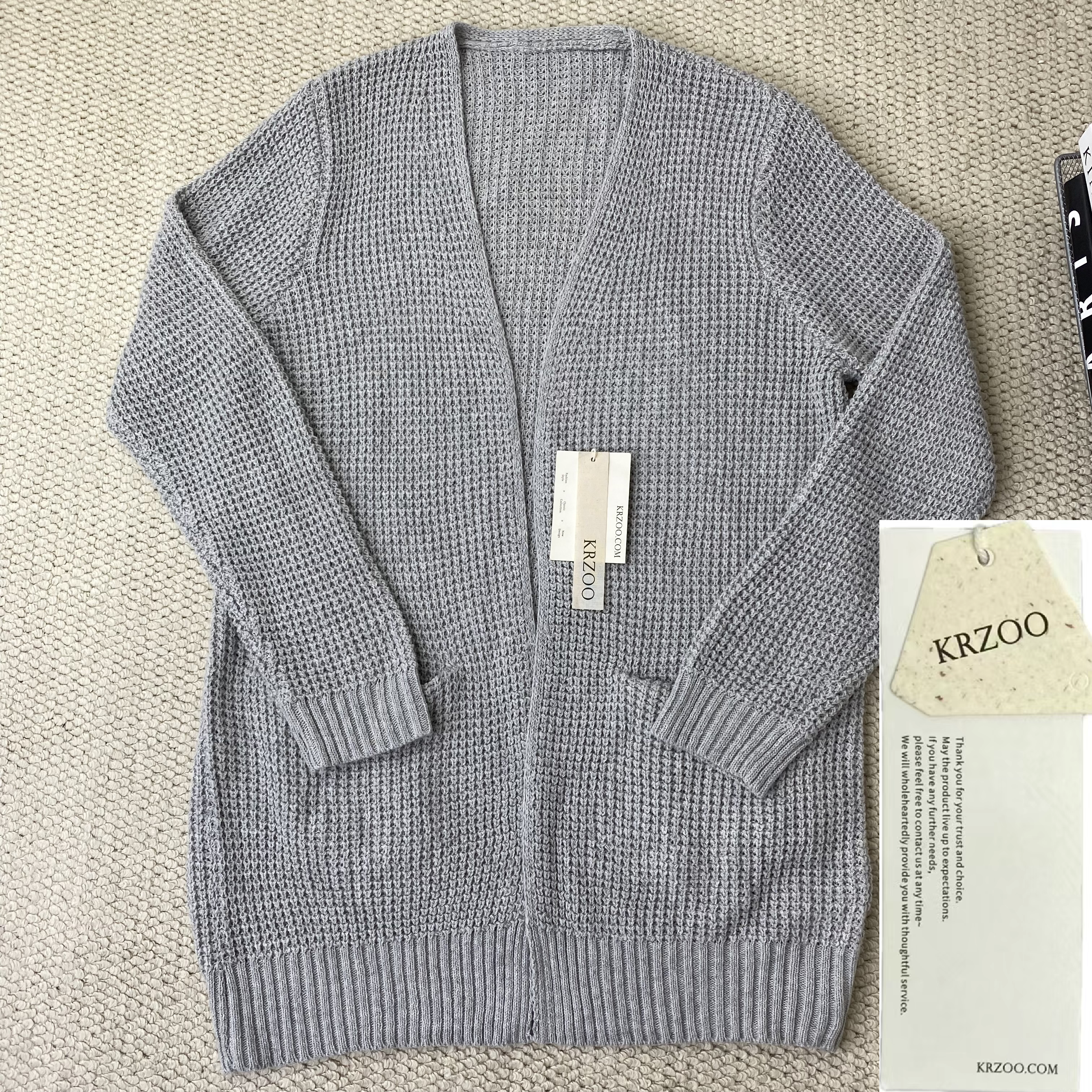 Knitted plain-colored long-sleeved cardigan jacket