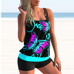 Women Fashion Sexy Plus Size Two Piece Butterfly Print Camisole Swimsuit Lady Two Piece Swimming Suit New Swimwear Bachwear