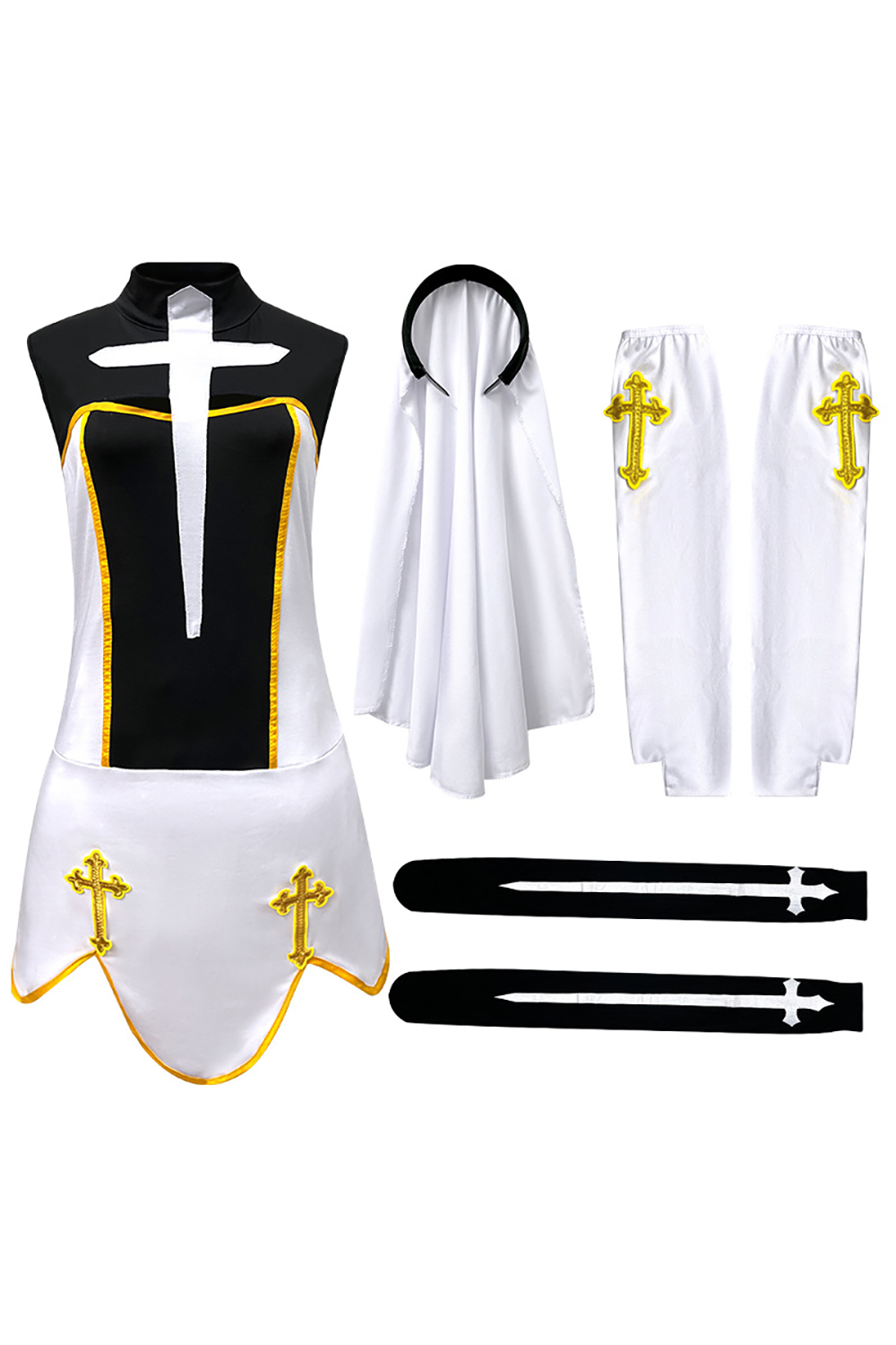 Cross Pattern High Neck Sleeveless Halloween Colorblock Mini Dresses-White