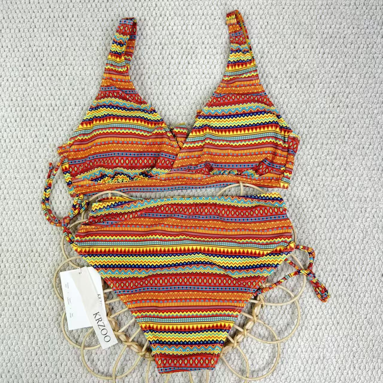Colorful striped one-piece swimsuit