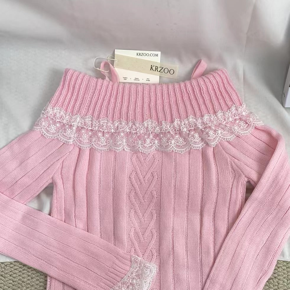 Lace-Trimmed Off-The-Shoulder Sweater