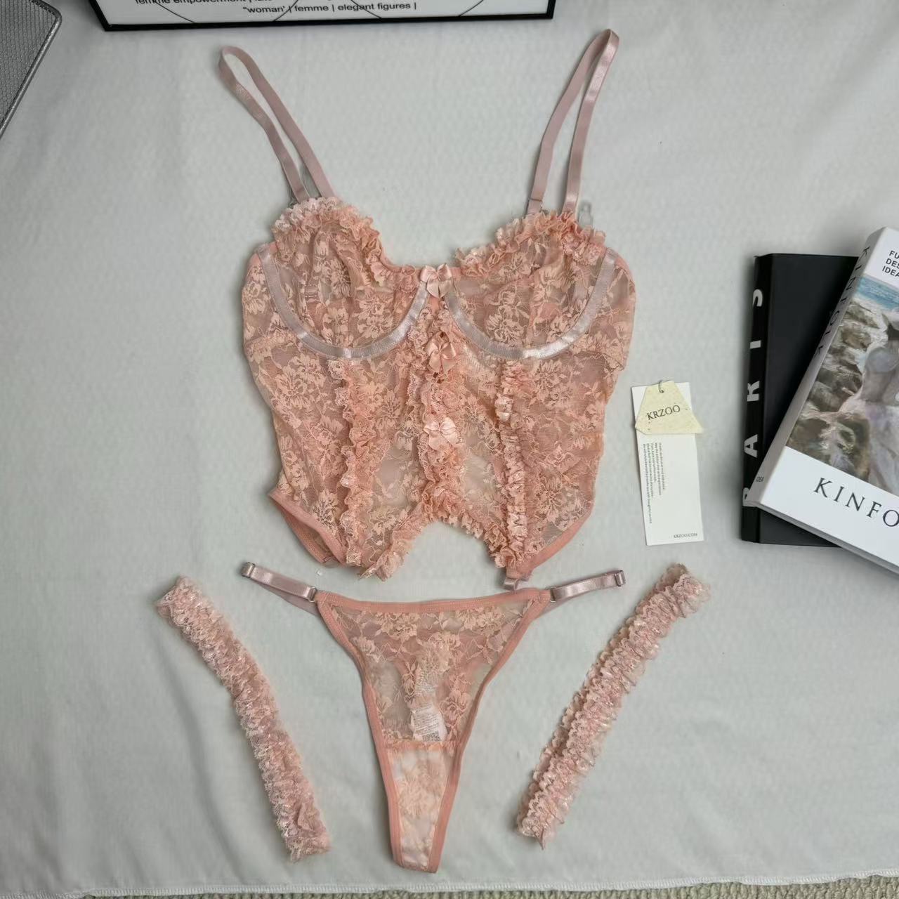 Cute Bow-Accented Sheer Slim-Fit Two-Piece Set