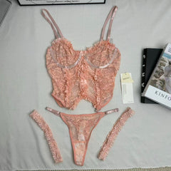 Cute Bow-Accented Sheer Slim-Fit Two-Piece Set