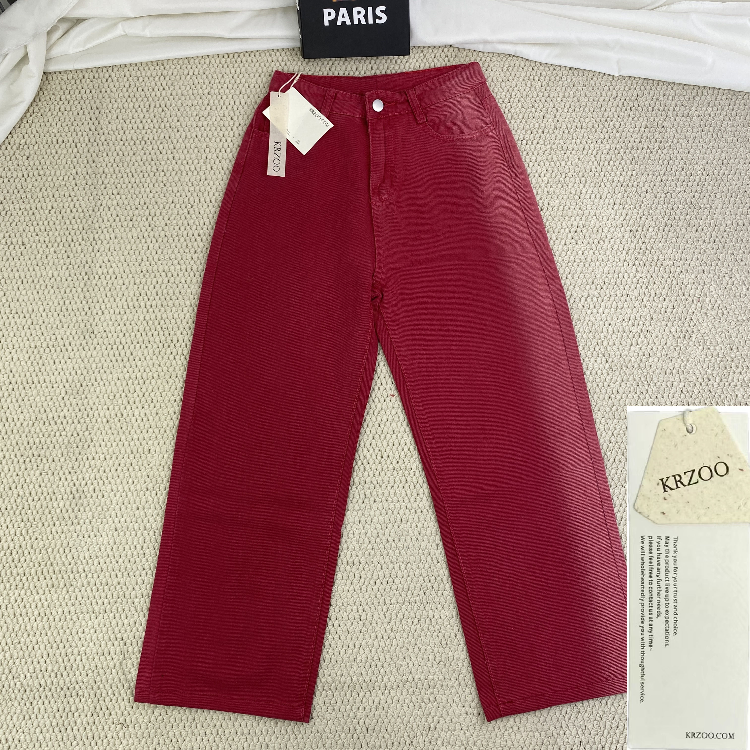 Heavy-duty gradient red stripe denim wide-leg pants