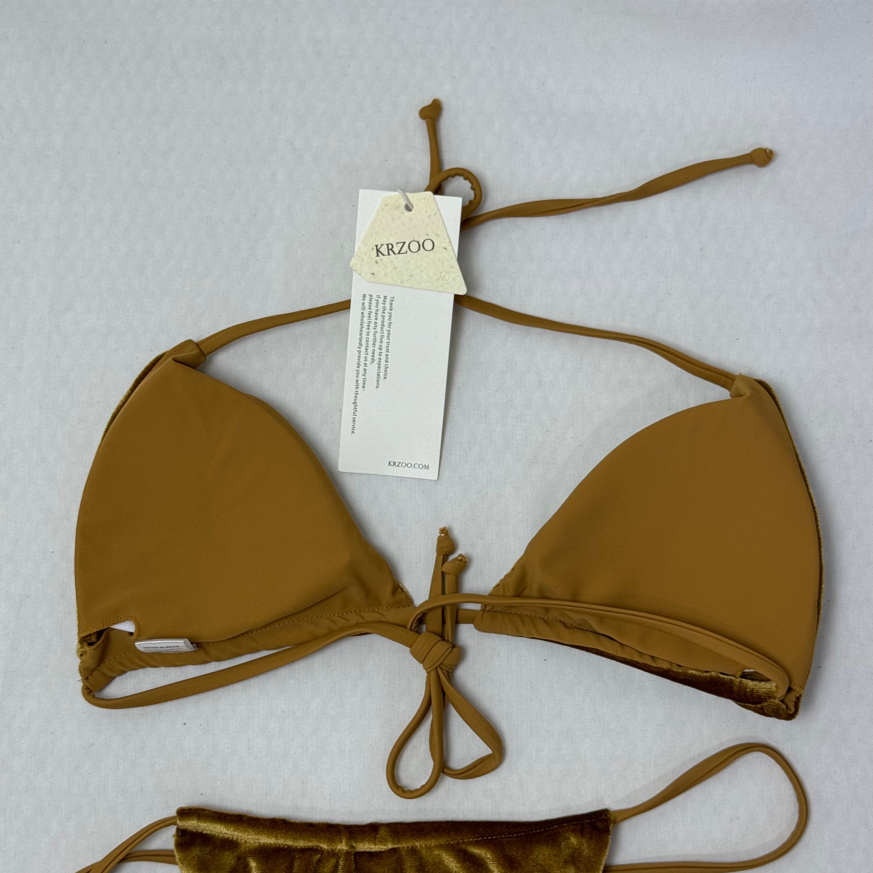 Gold velvet three-piece split bikini