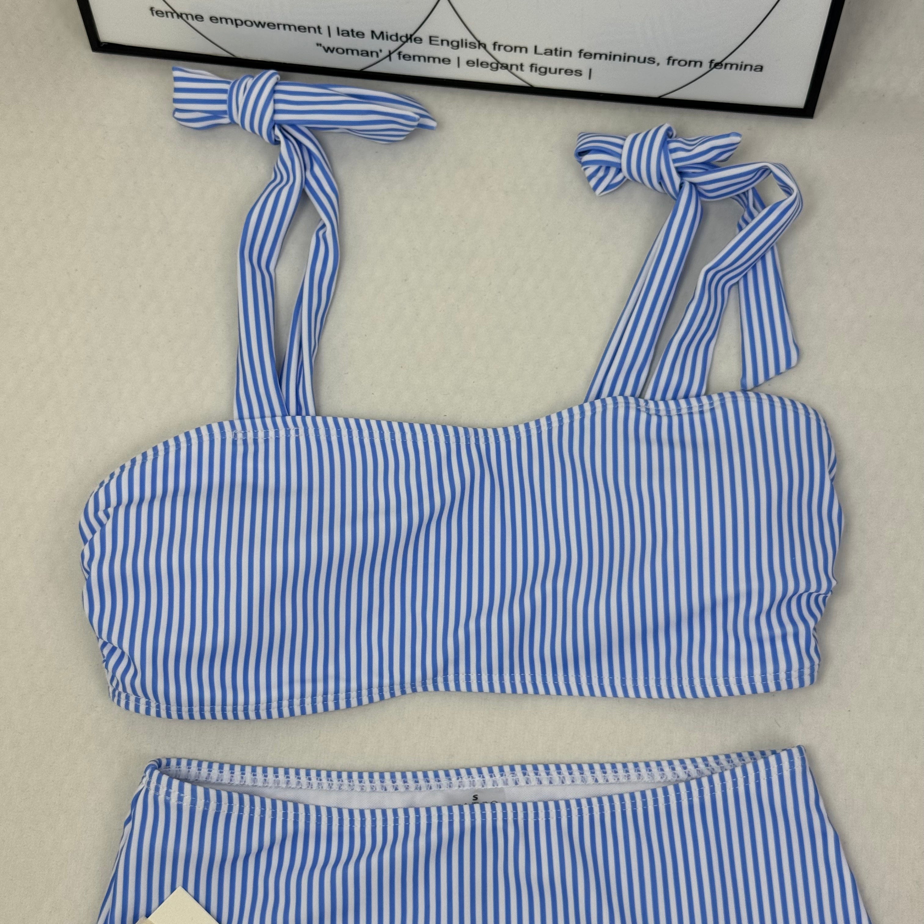 Two-piece striped high-waist swimming suit