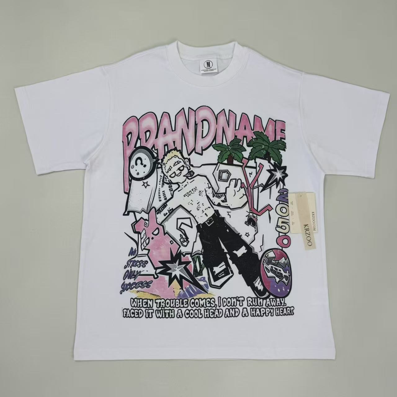 Printed loose-fitting pure cotton short-sleeved shirt
