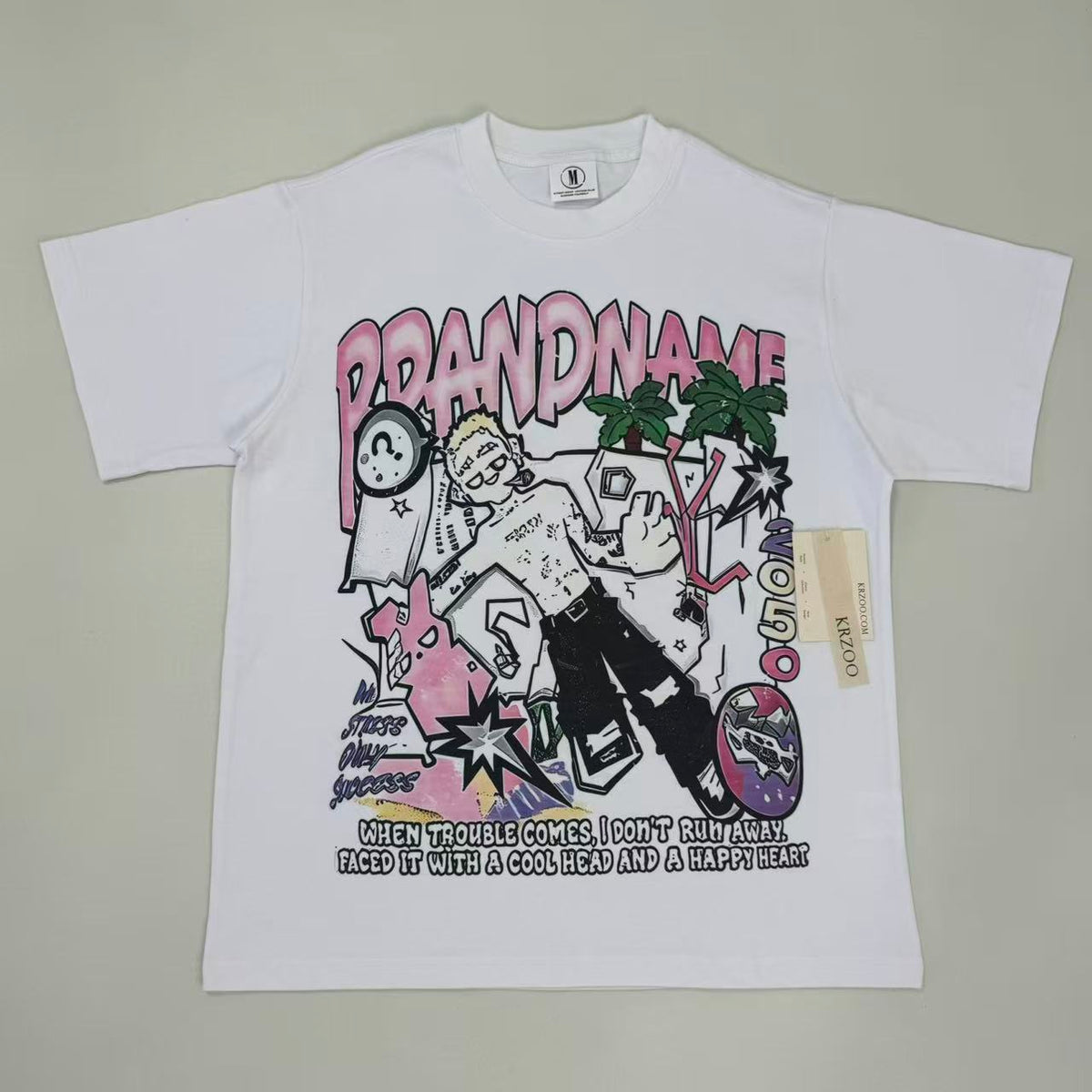 Printed loose-fitting pure cotton short-sleeved shirt