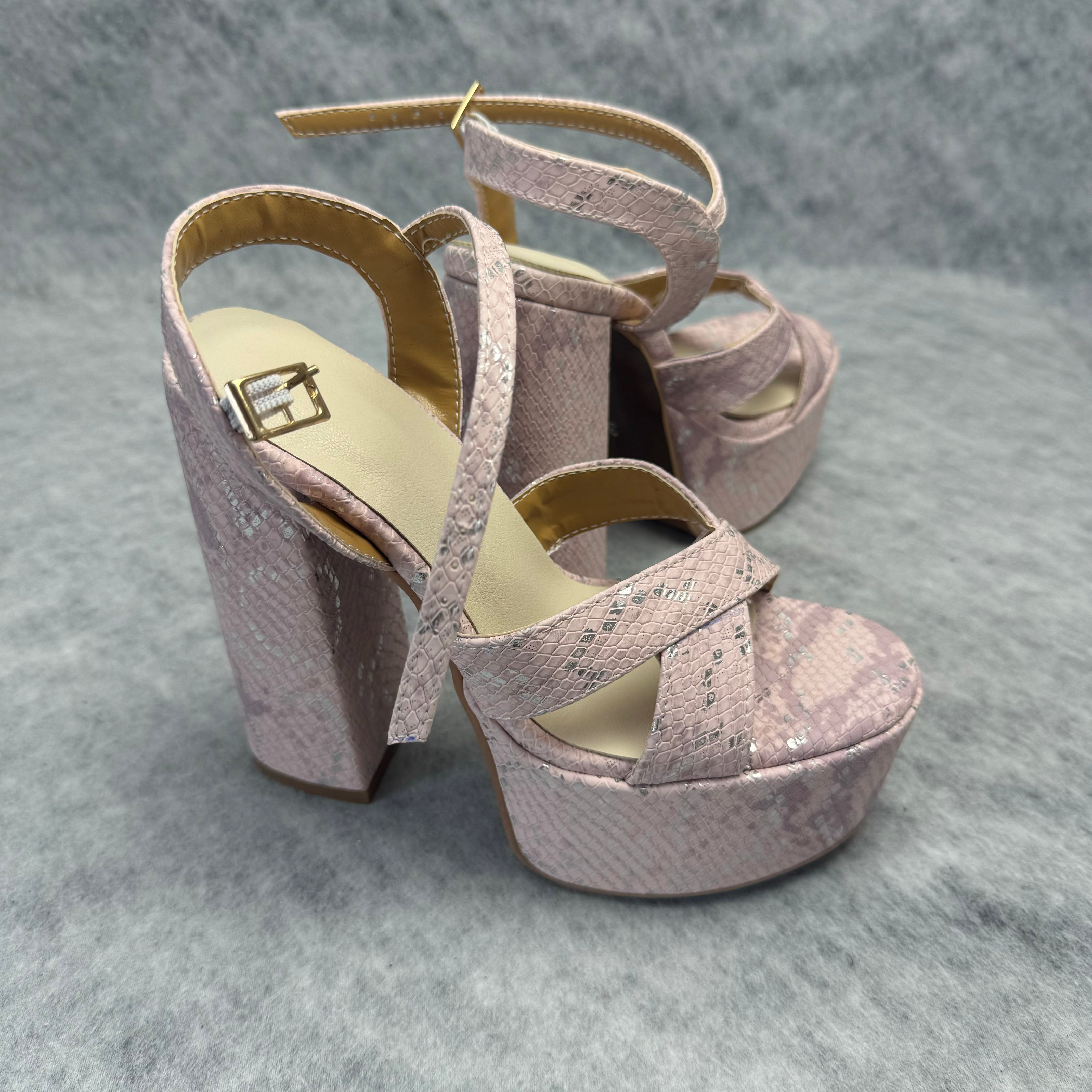 Waterproof platform snake-pattern high heel
