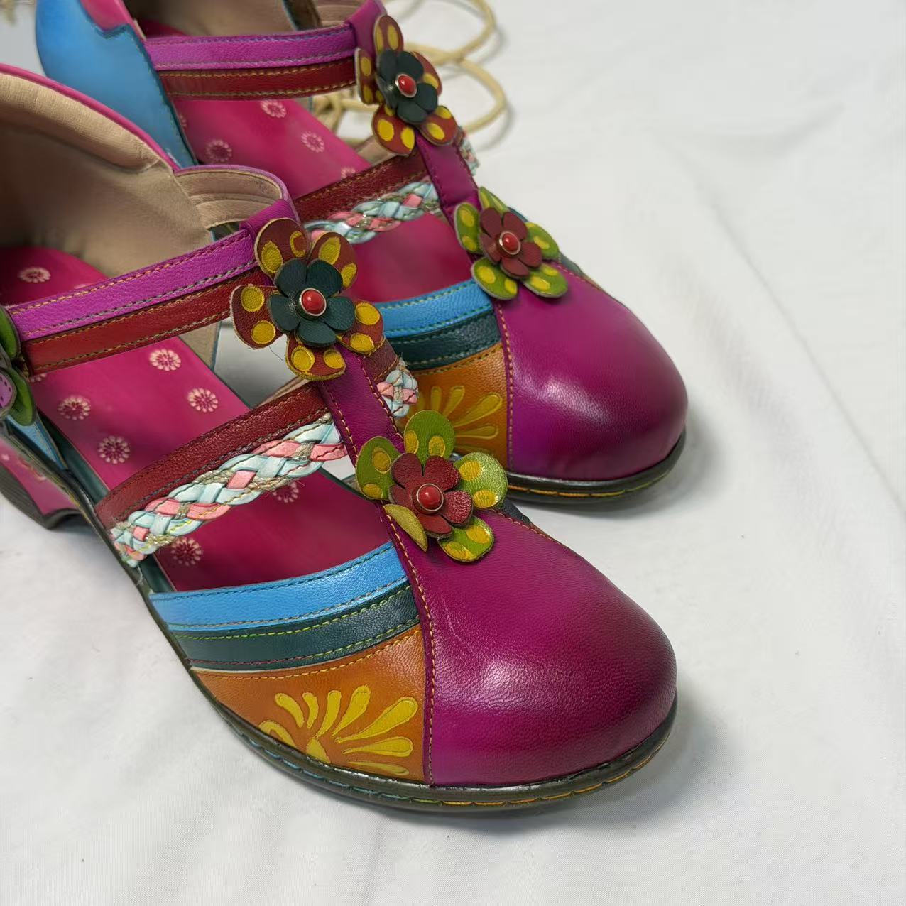 Floral color-block wedge heels