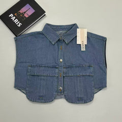 Large pocket sleeveless shirt denim jacket