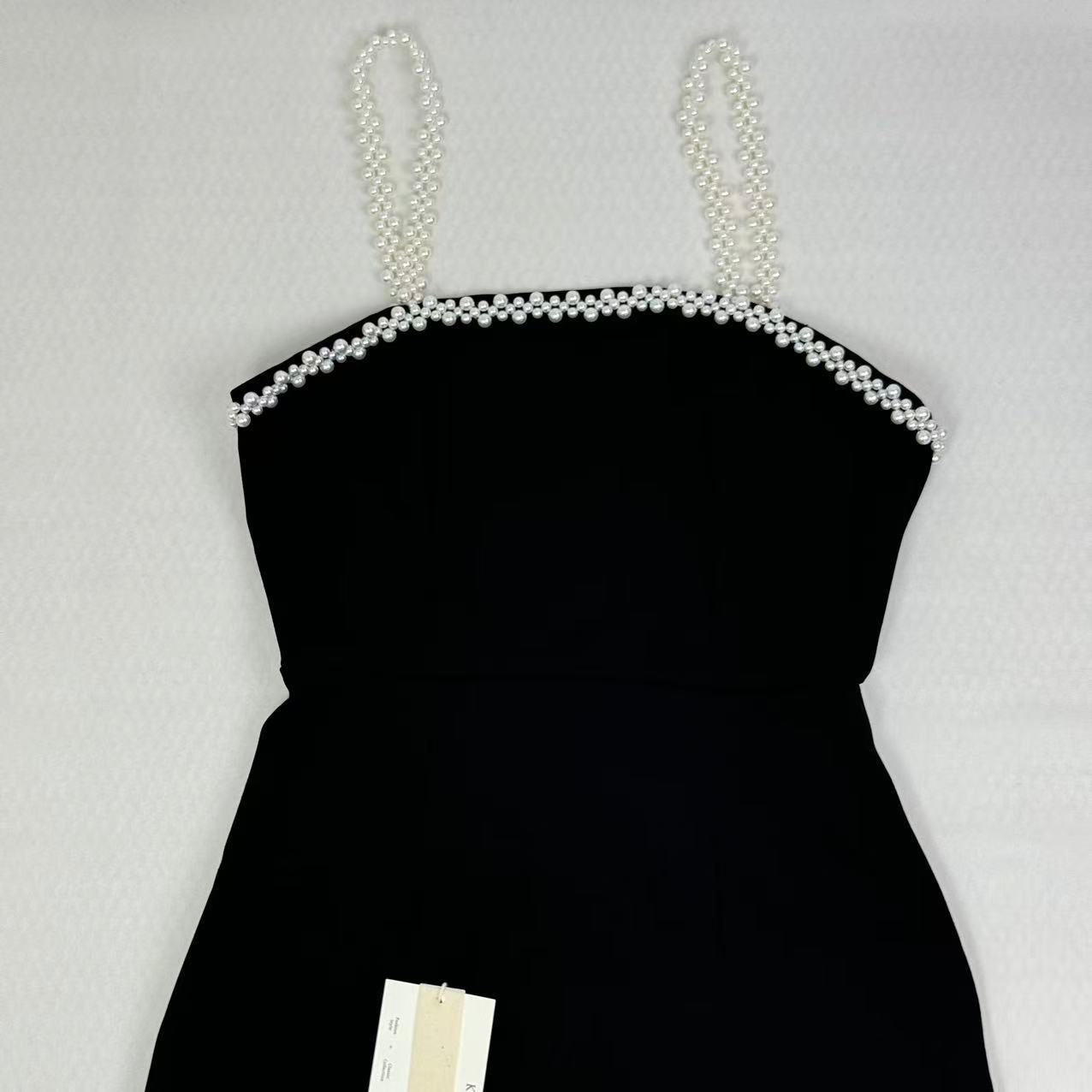 Beaded belt pure color short dress