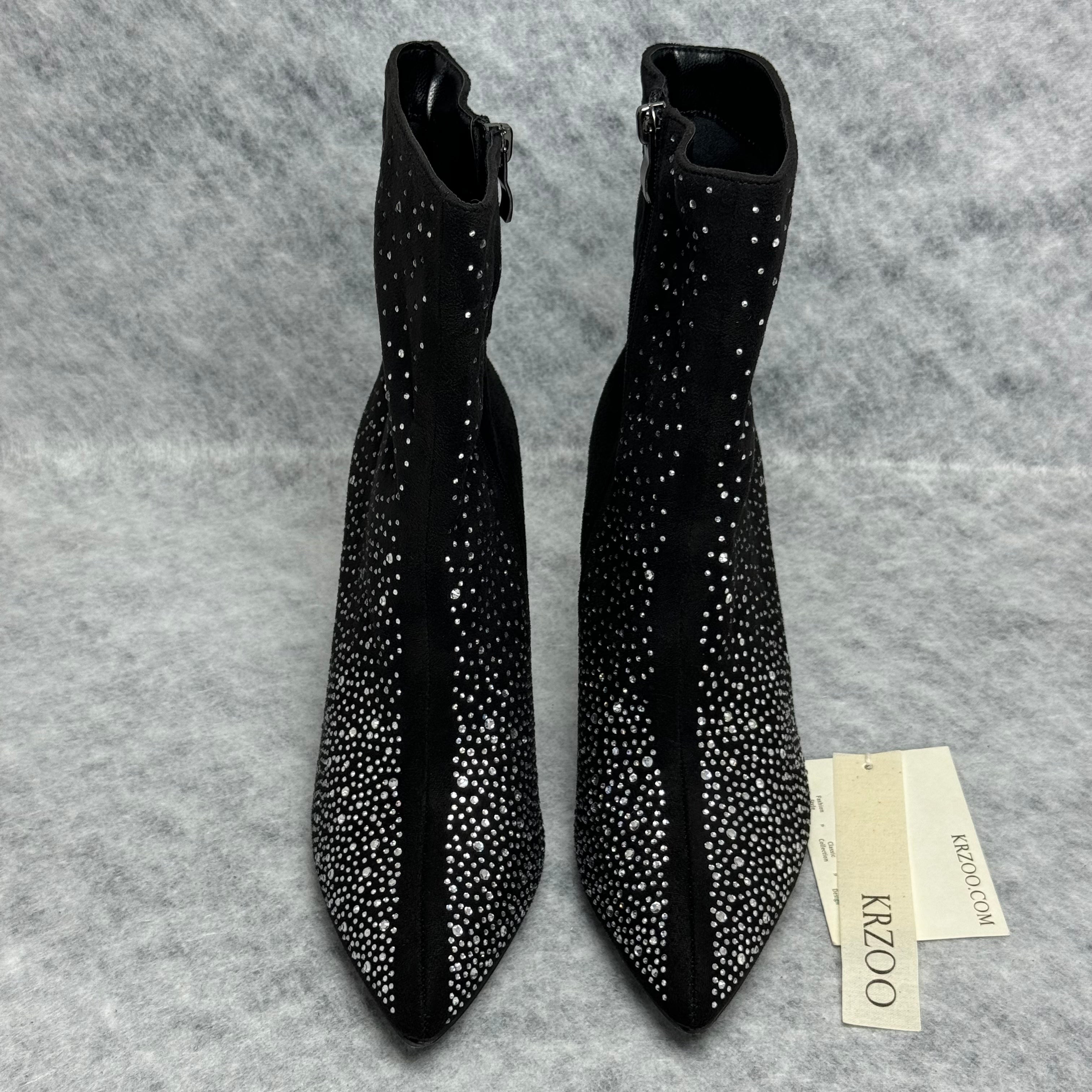 Pointed-toe water droplet stacked ankle boots