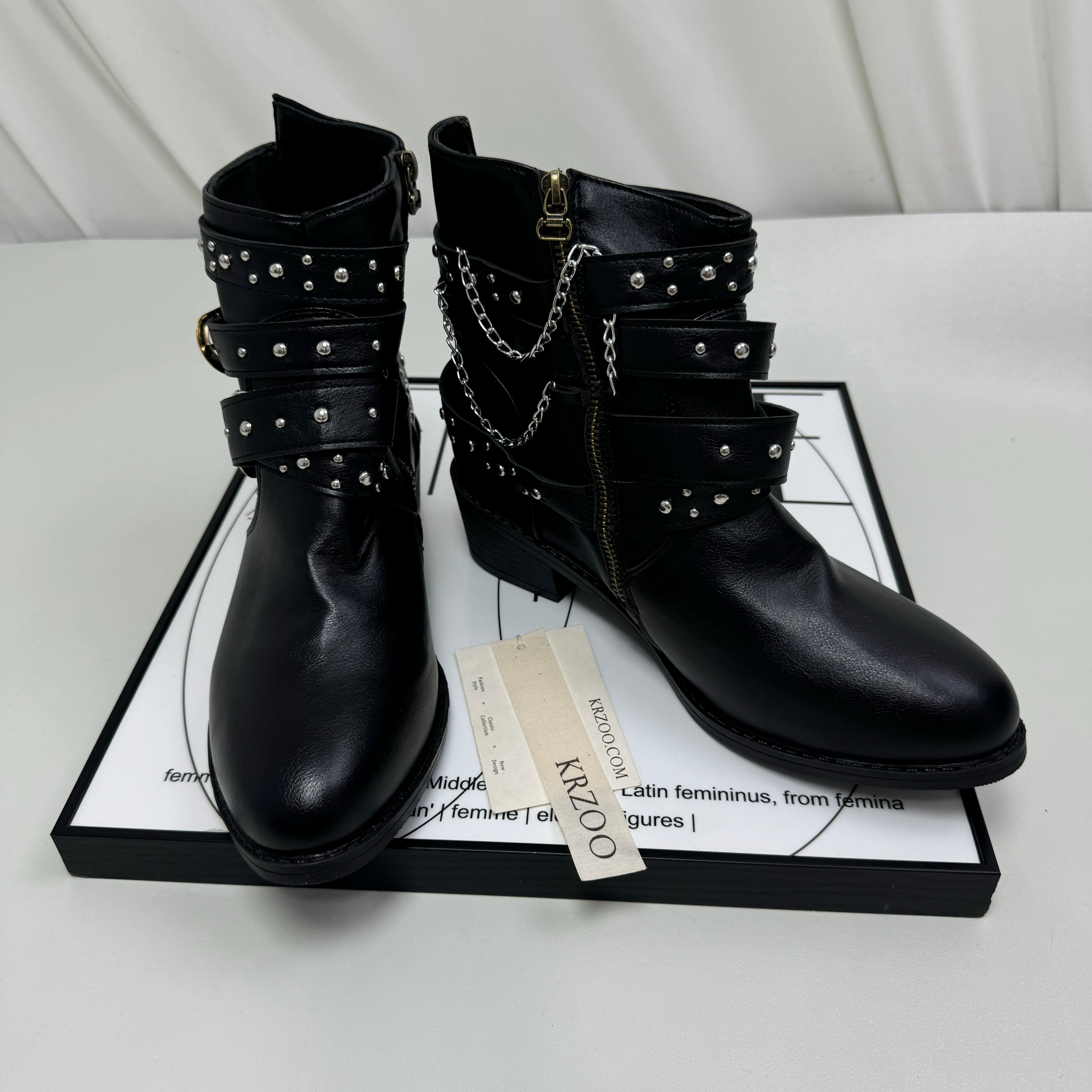 Punk-style rivet mid-calf boots