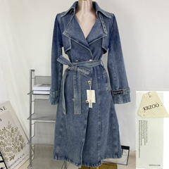 Long denim trench coat